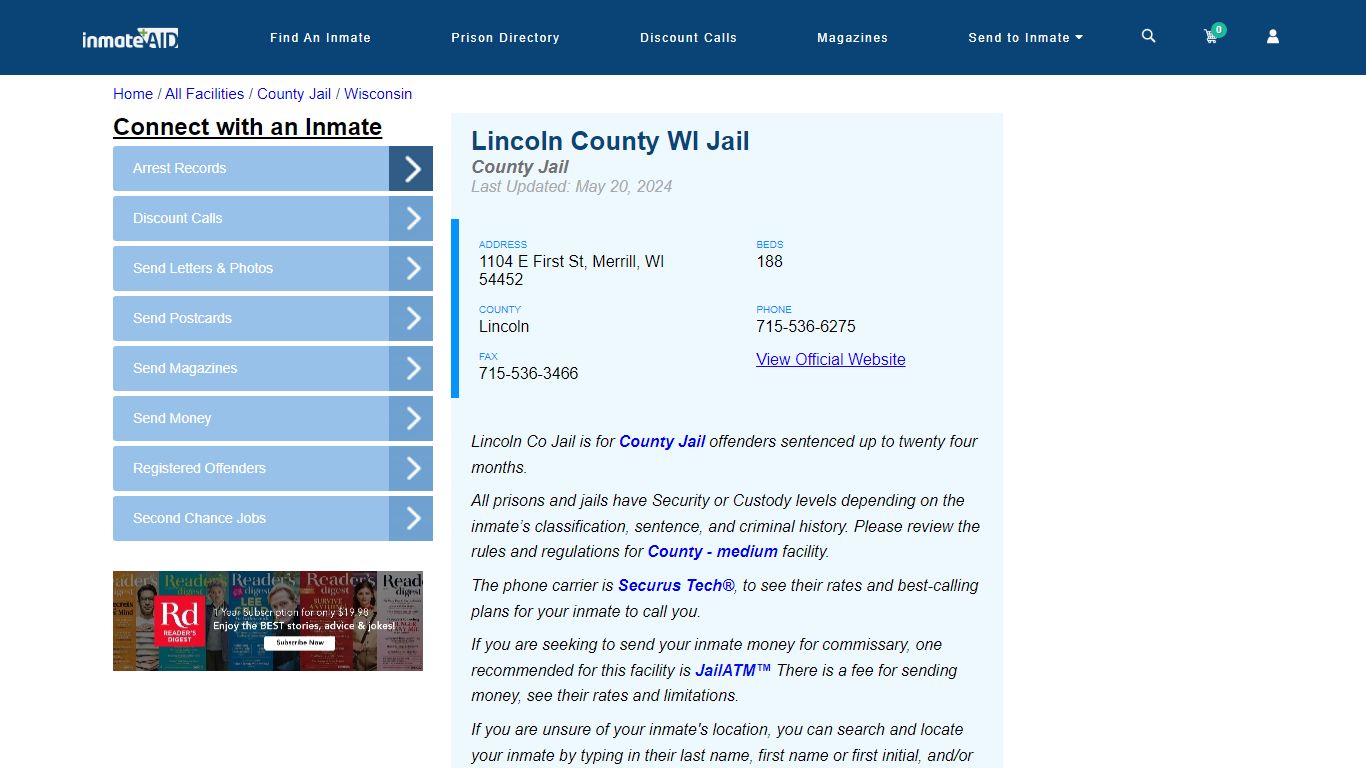 Lincoln County WI Jail - Inmate Locator